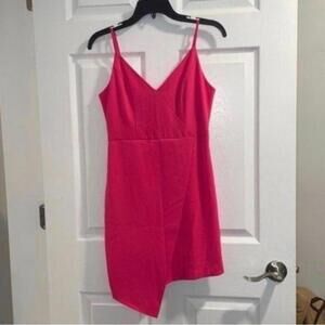 ✅NWT Do+Be Pink Spaghetti Strap Asymmetric Hem Fitted Hot Pink Dress